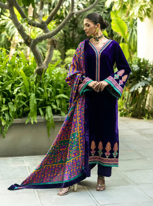 Charizma Embroidered Velvet Three piece CH-07