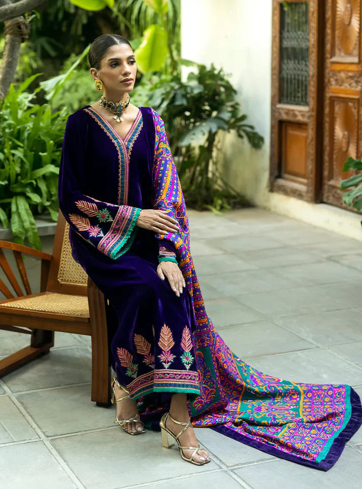 Charizma Embroidered Velvet Three piece CH-07
