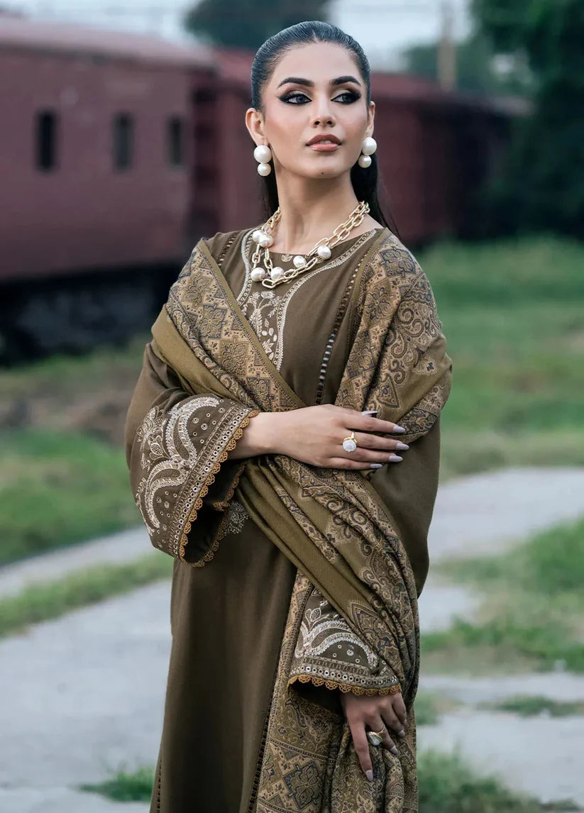 izel Embroidered Dhanak Three Piece D-101