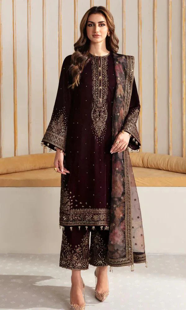 Jazmin  Velvet Embroidered Three Piece JZ-22