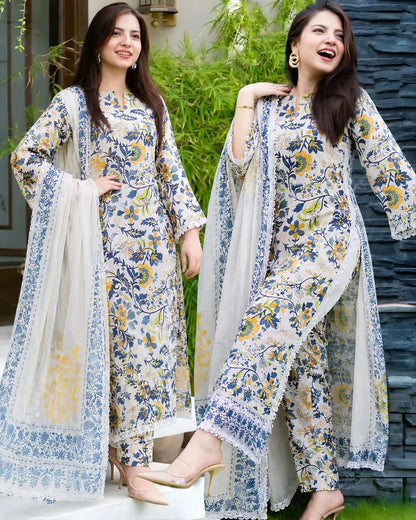 Syra 3 Piece - Printed Lawn Suit | D - 349