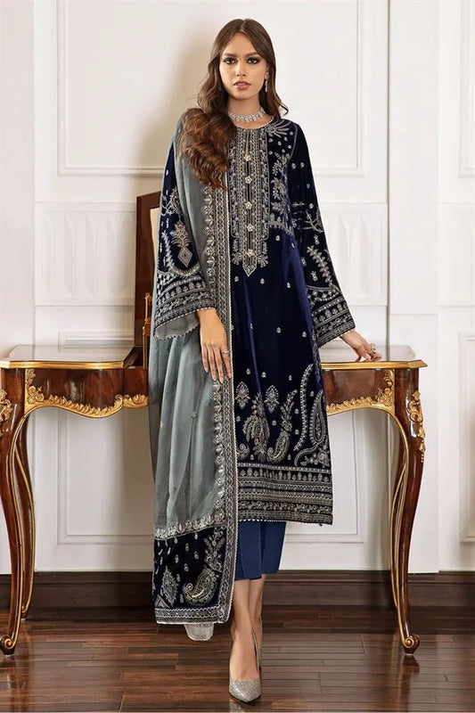 Baroque Embroiderd Velvet Three Piece BQR-97