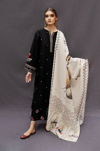 Baroque Dhanak Embroidered three piece With Woolen Shawl BR-003