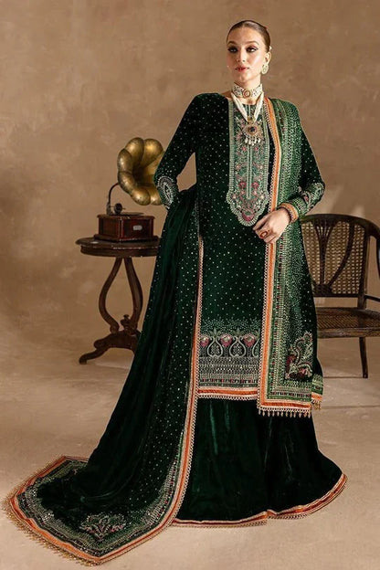 Ansub jahangir Velvet Embroiderd Three Piece AJ-001 [GREEN]