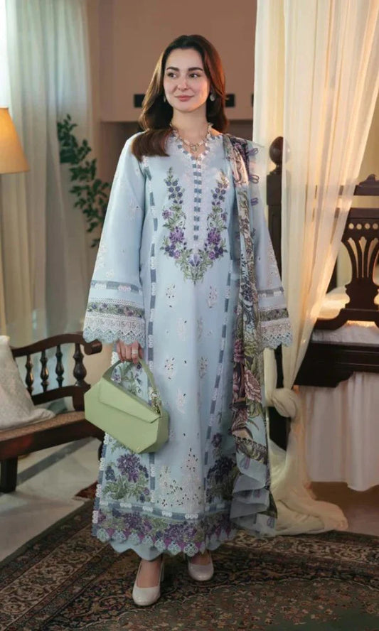 OCEANIA 3PC Lawn Embroidered Shirt with Printed Chiffon Dupatta (Unstitched) - KF060