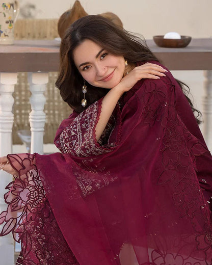 3PCs Embroidered Lawn Dress With Organza Embroidered Dupatta VL 1015