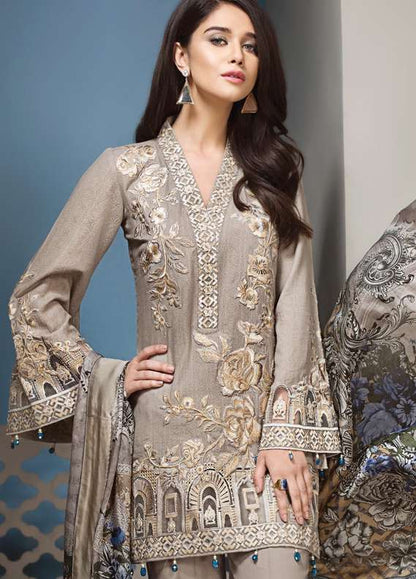 Anaya Dusky Rose Embroidered Dhanak Three Piece Winter Collection