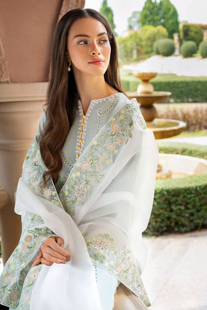 Summer Unstitched 3PCs Embrioidered Lawn Suit With Organza Embroidered Dupatta SR-177