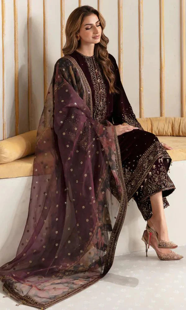 Jazmin  Velvet Embroidered Three Piece JZ-22