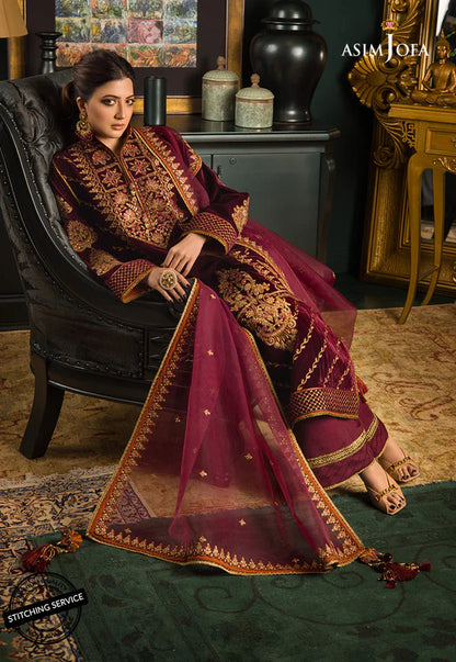 Asim Jofa Velvet Embroiderd Three Piece ZC-738 Mehroon