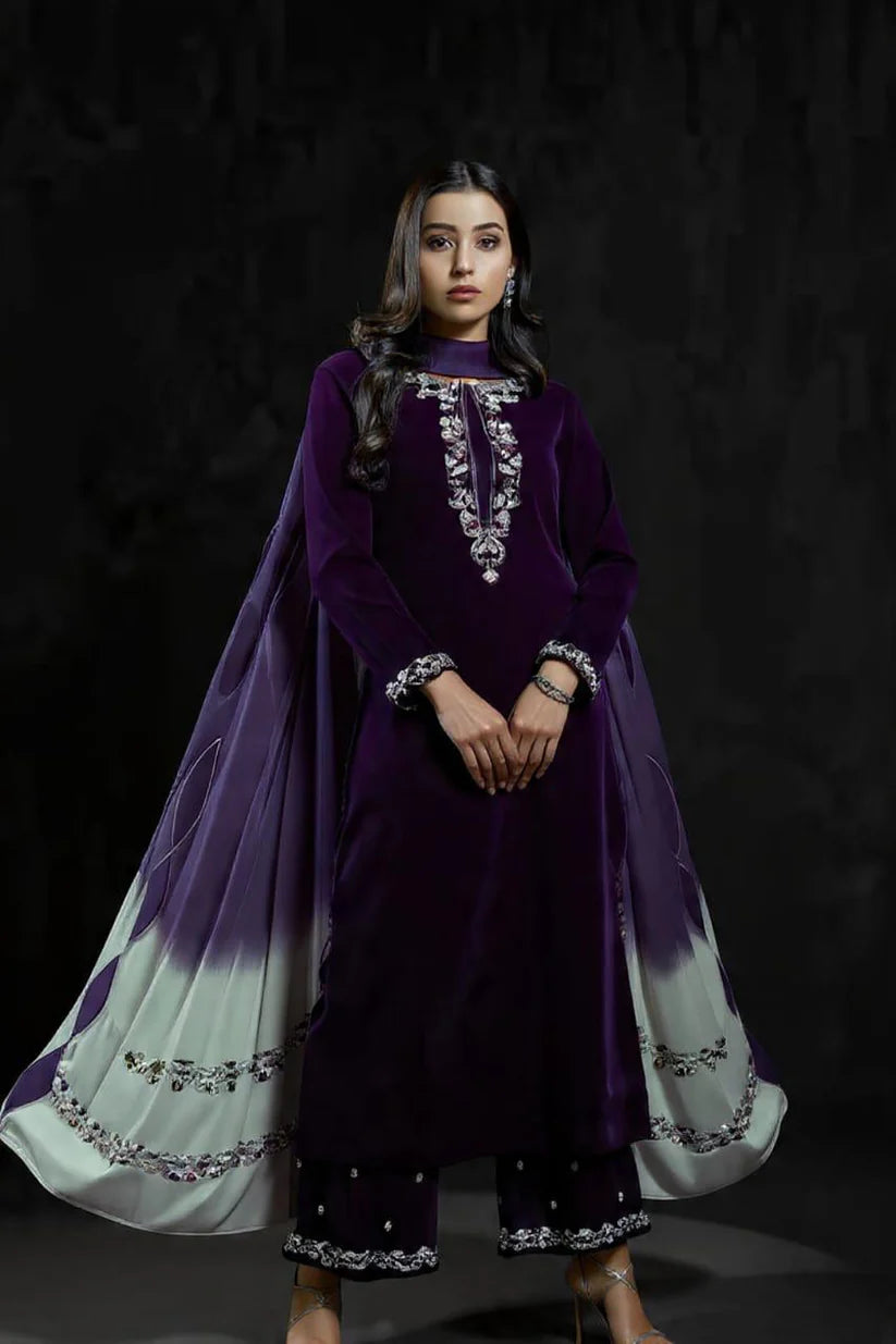 ZC-16 A Embroidered Velvet Three piece velvet Collection
