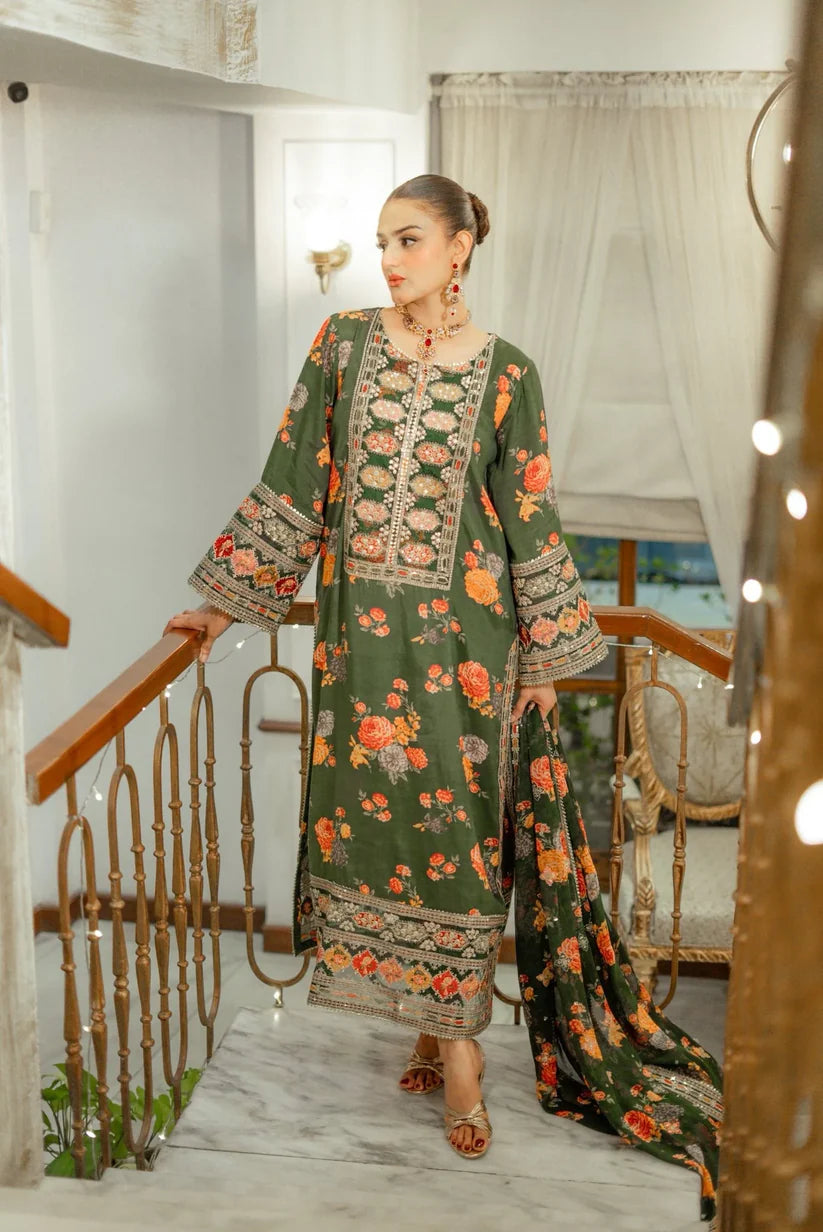 ZC-1001 (Mongia) Printed Airjet Shamoz Silk Three Piece