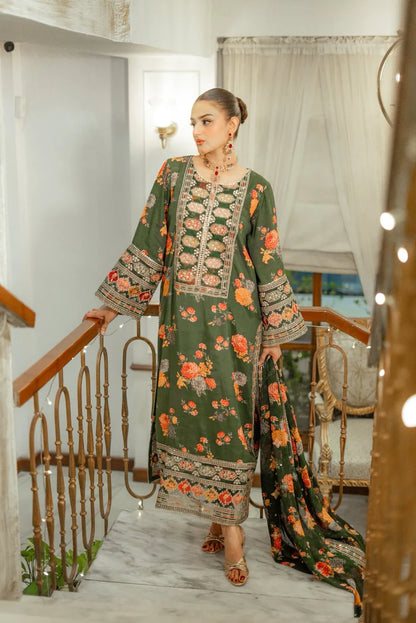 ZC-1001 (Mongia) Printed Airjet Shamoz Silk Three Piece