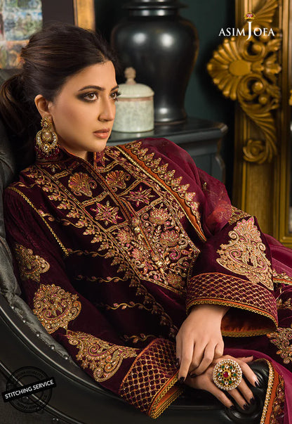 Asim Jofa Velvet Embroiderd Three Piece ZC-738 Mehroon