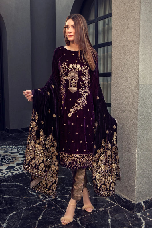 Bareeze Velvet Embroidered Three Piece BR-112