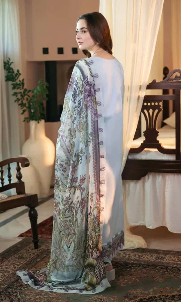 OCEANIA 3PC Lawn Embroidered Shirt with Printed Chiffon Dupatta (Unstitched) - KF060