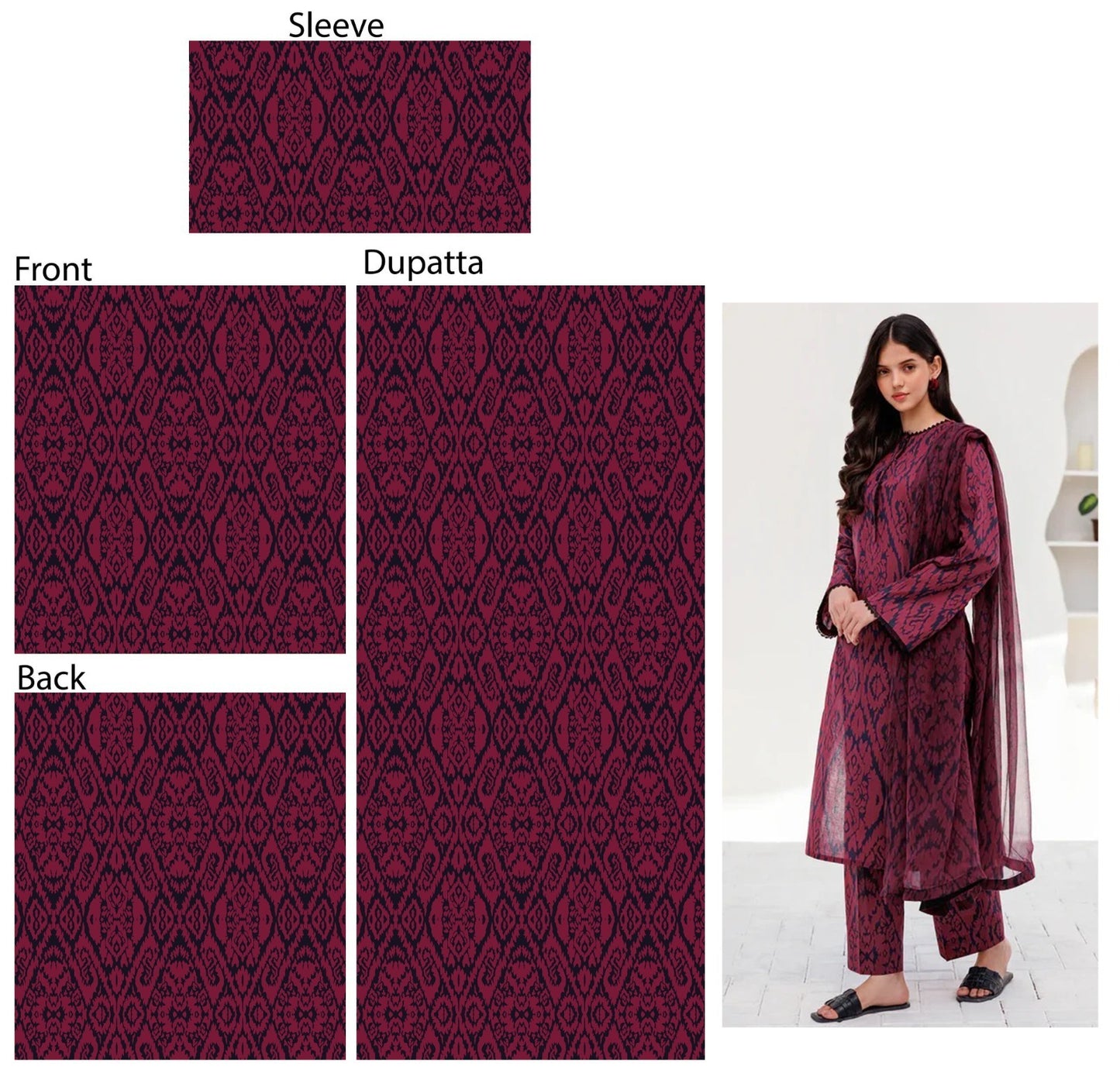 Baroque D-182 Khaddar Printed three piece