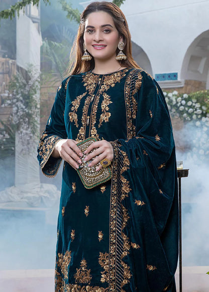 FCC ZC-114 ZINC Embroidered Velvet Three piece With Velvet Shawl Winter Collection