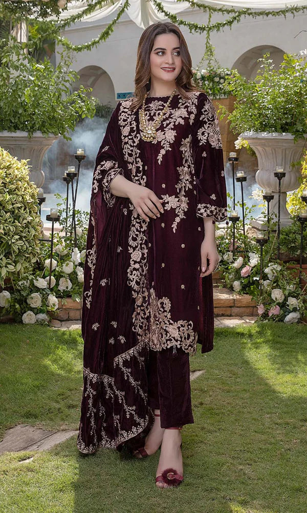 ZC-111 Velvet Embroidered 3pc