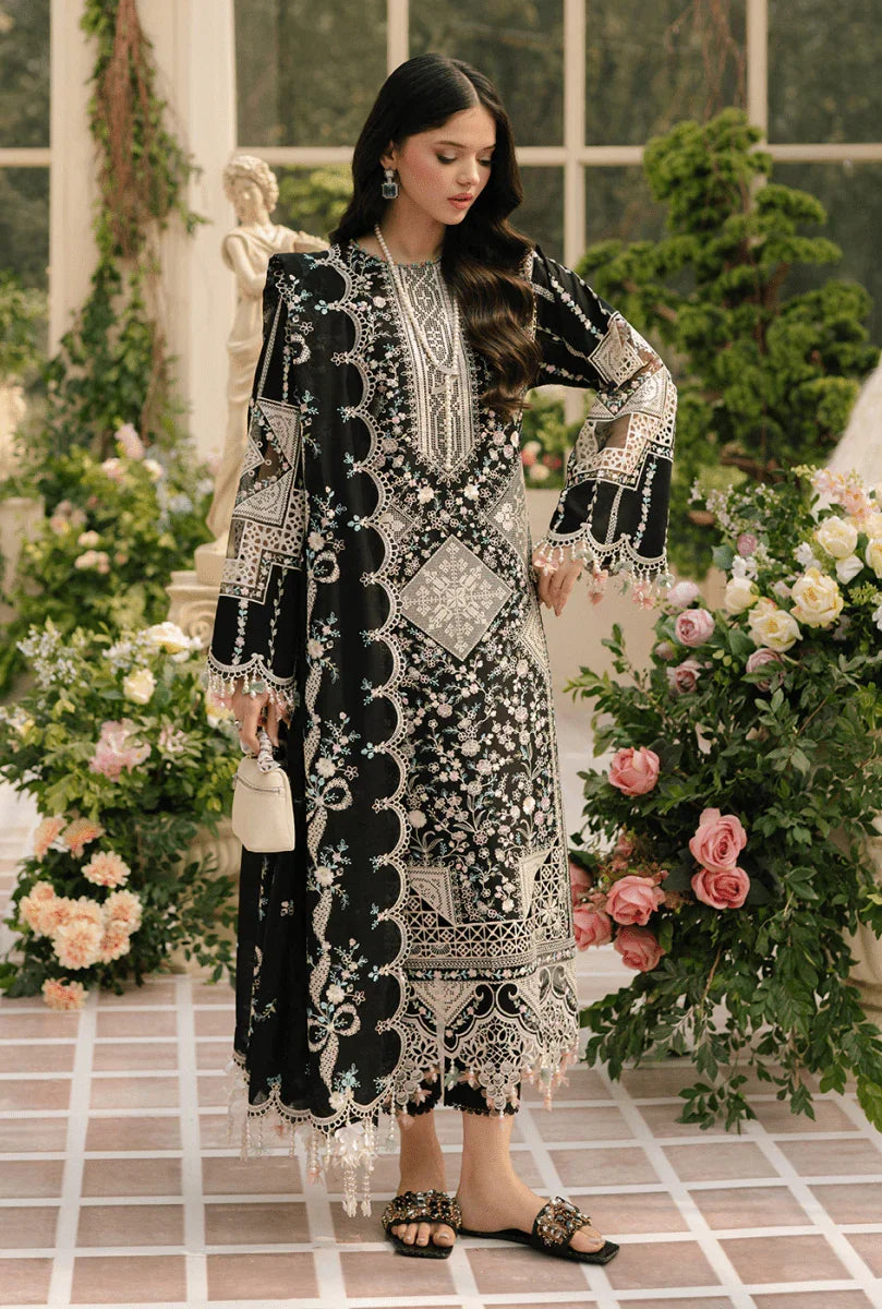 BIN ILYAS Lawn Chikenk-Kari Embroidered Three Piece BIL-002 Black