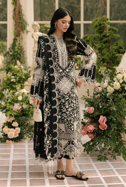 BIN ILYAS Lawn Chikenk-Kari Embroidered Three Piece BIL-002 Black