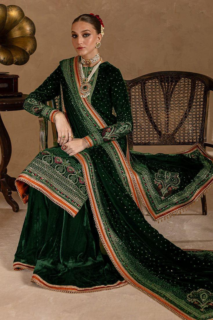 Ansub jahangir Velvet Embroiderd Three Piece AJ-001 [GREEN]