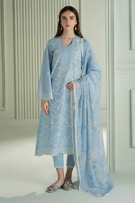 LAVENDER BLUE- 3PC EMBROIDERED LAWN SUIT