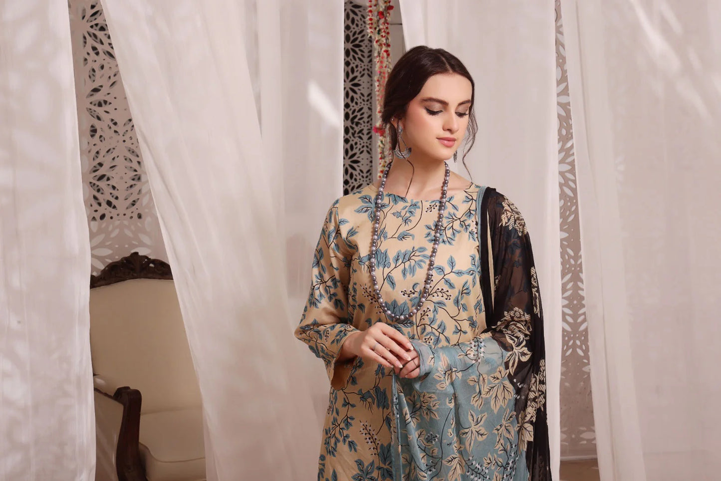 fcc-837Printed Airjet Viscous Silk Three Piece