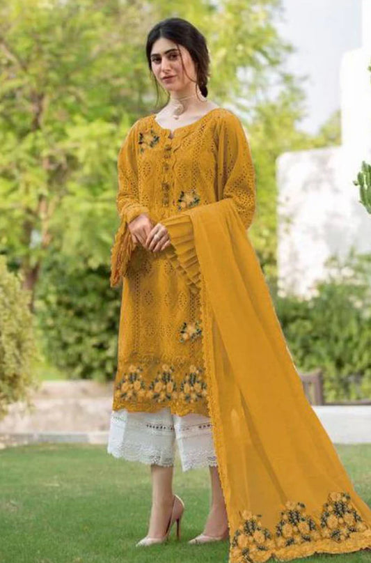 Bareeze 3 Piece - Unstitched Fully Chicken kari Embroided Lawn Fabric BR 5027