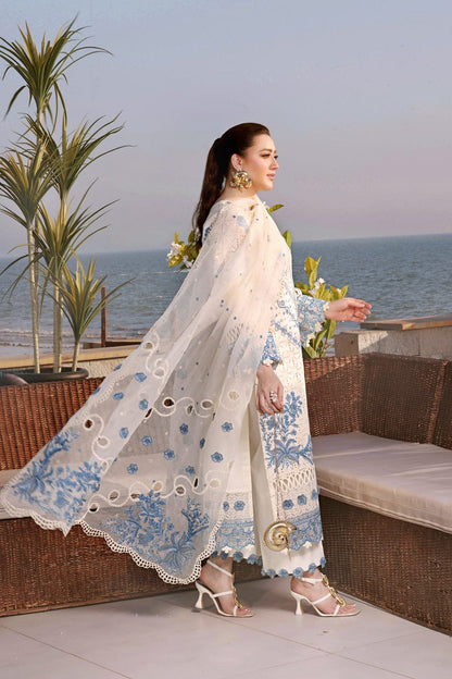 Aneela’s White Luxury Lawn Chikenk-Kari Embroidered Three Piece AN-6165