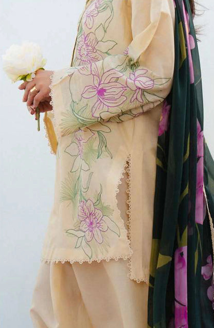 Coco By Zara Shahjahan Embroidered Lawn Unstitched 3 Piece Suit - D-01 B Bloom - ZS25CL - Peach - Summer Collection