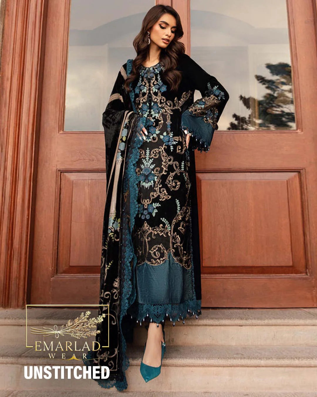 Maria-B Velevet Embroidered Three Piece MB-1016