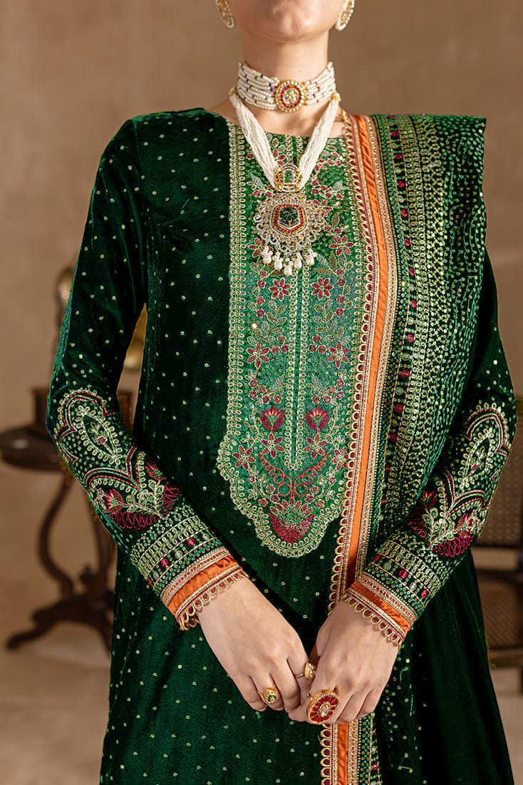 Ansub jahangir Velvet Embroiderd Three Piece AJ-001 [GREEN]