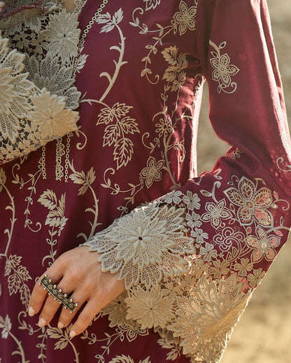 Asim jofa Lawn Embroiderd Three piece Mehroon AJM-01