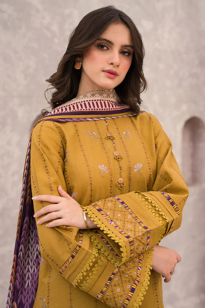 JAZMIN-3PC-LAWN EMBROIDERED SHIRT WITH MANNAR PRINT DUPATTA AND TROUSER-3509