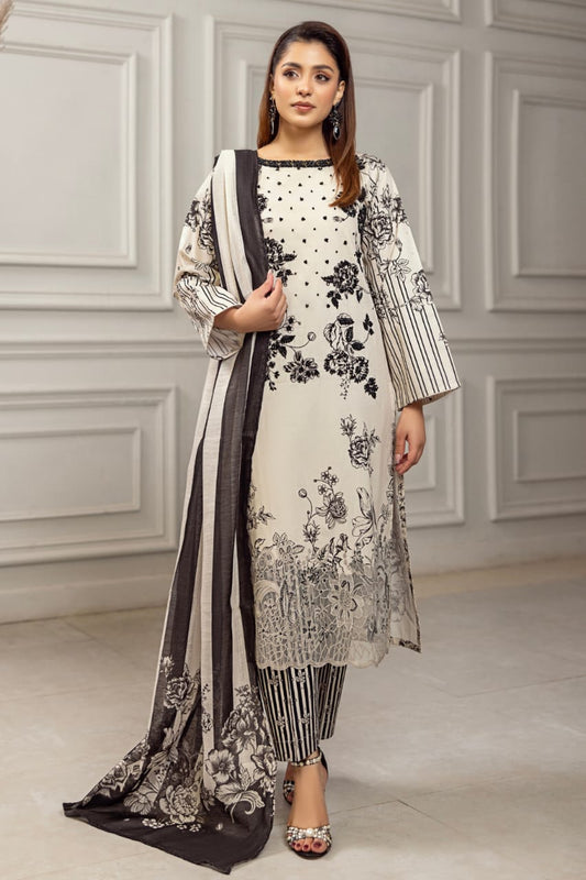 Tawakal Unstitched Lawn Printed Three PIece with Embroiderd Neck line TK-01