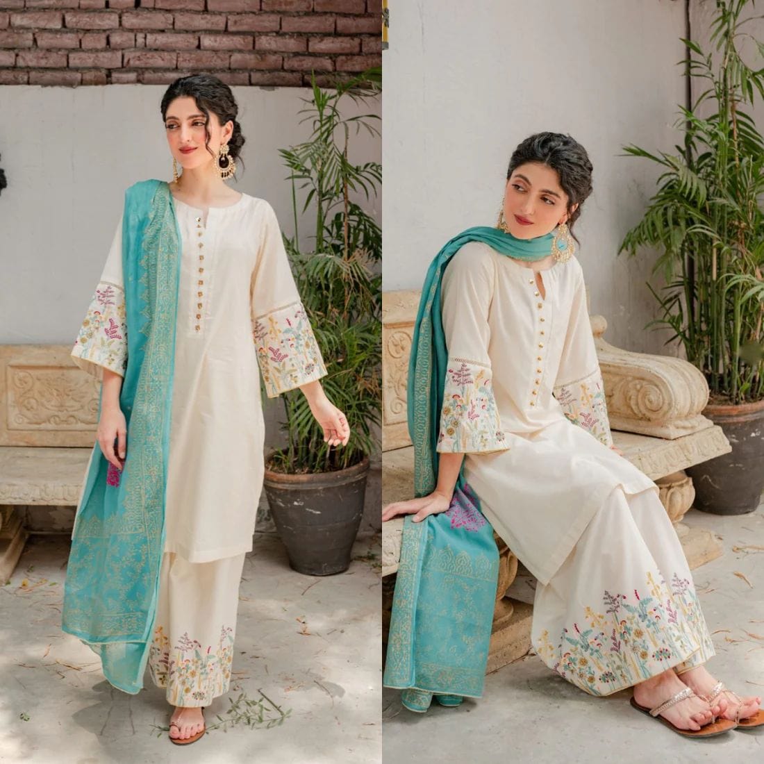 Zc-882 Off White Embroidered Lawn 3pc