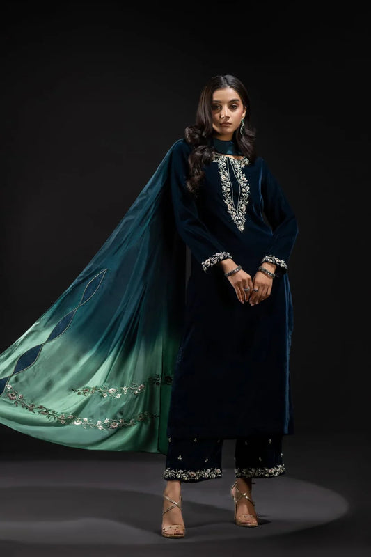 ZC-16 B Embroidered Velvet Three piece velvet Collection
