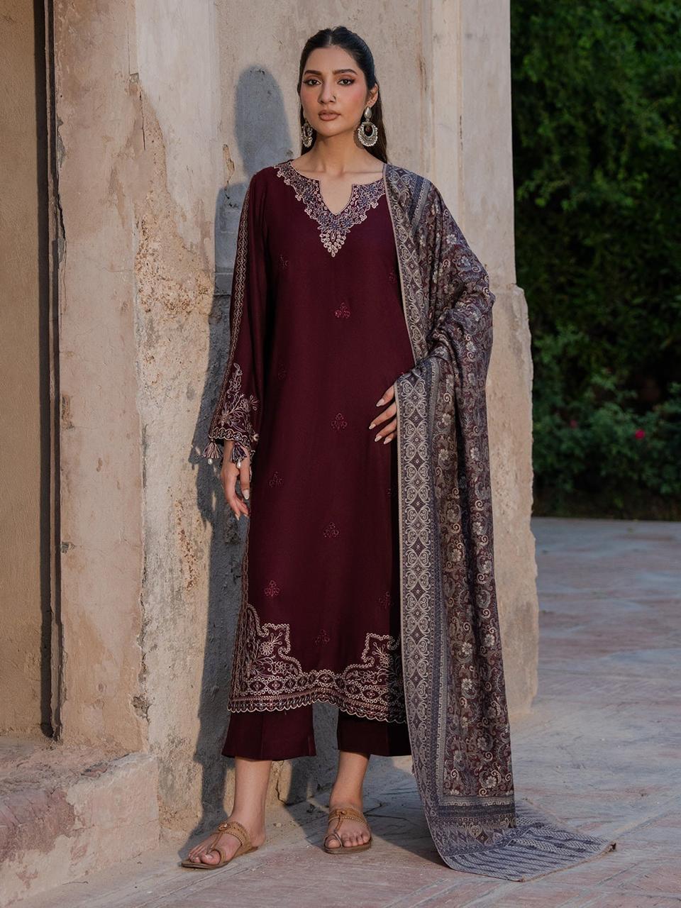 Izel Embroidered Dhanak Three Piece IZL-16