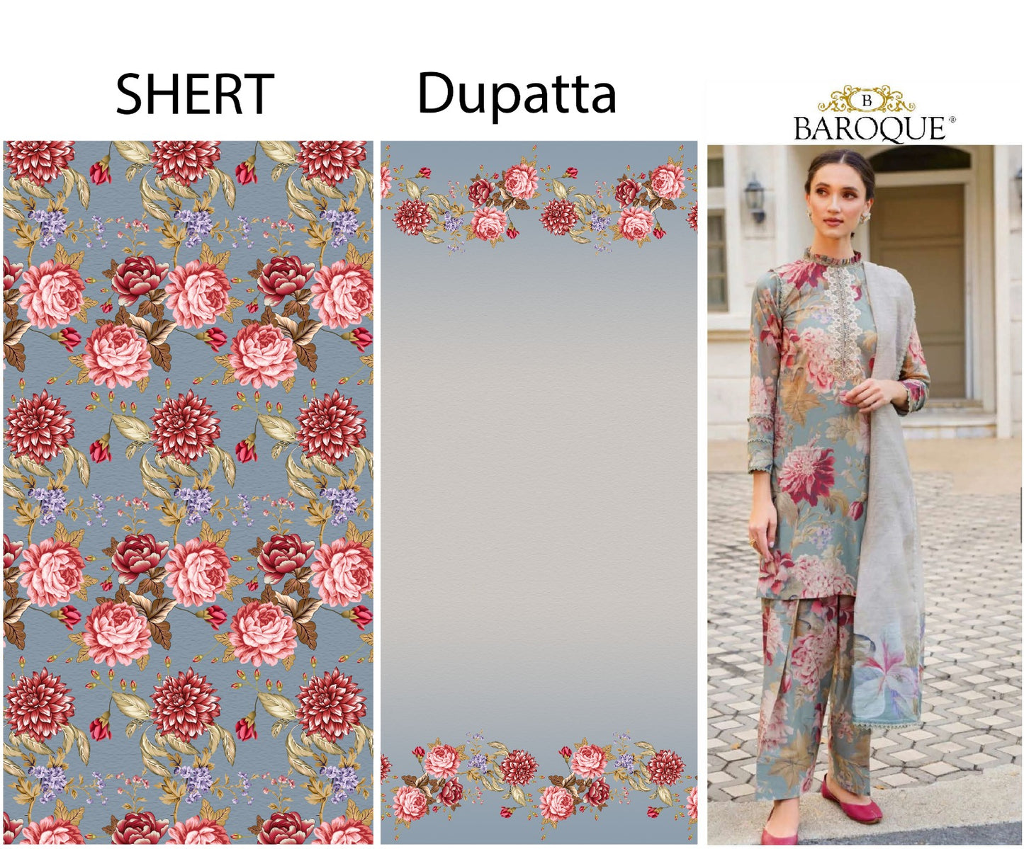 Baroque D-183 Khaddar Printed three piece