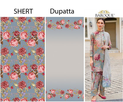 Baroque D-183 Khaddar Printed three piece