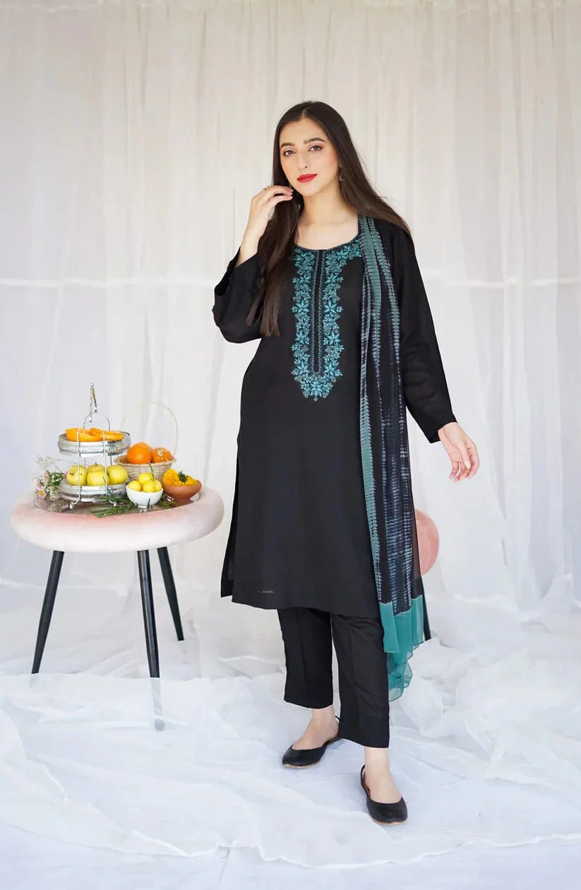 Dyot 886 Black Dhanak Embroidered 3pc Wt