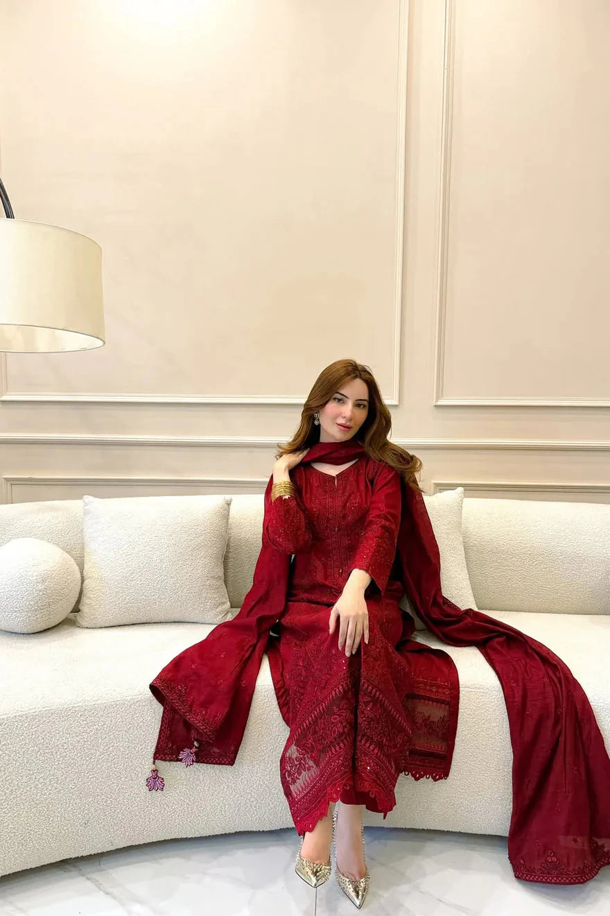 Zunaisha"s Embroidered Dahank Three Piece ZC-123