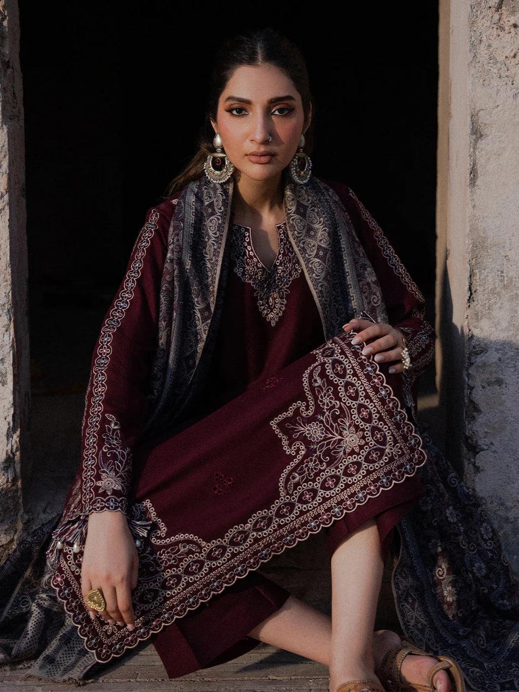 Izel Embroidered Dhanak Three Piece IZL-16