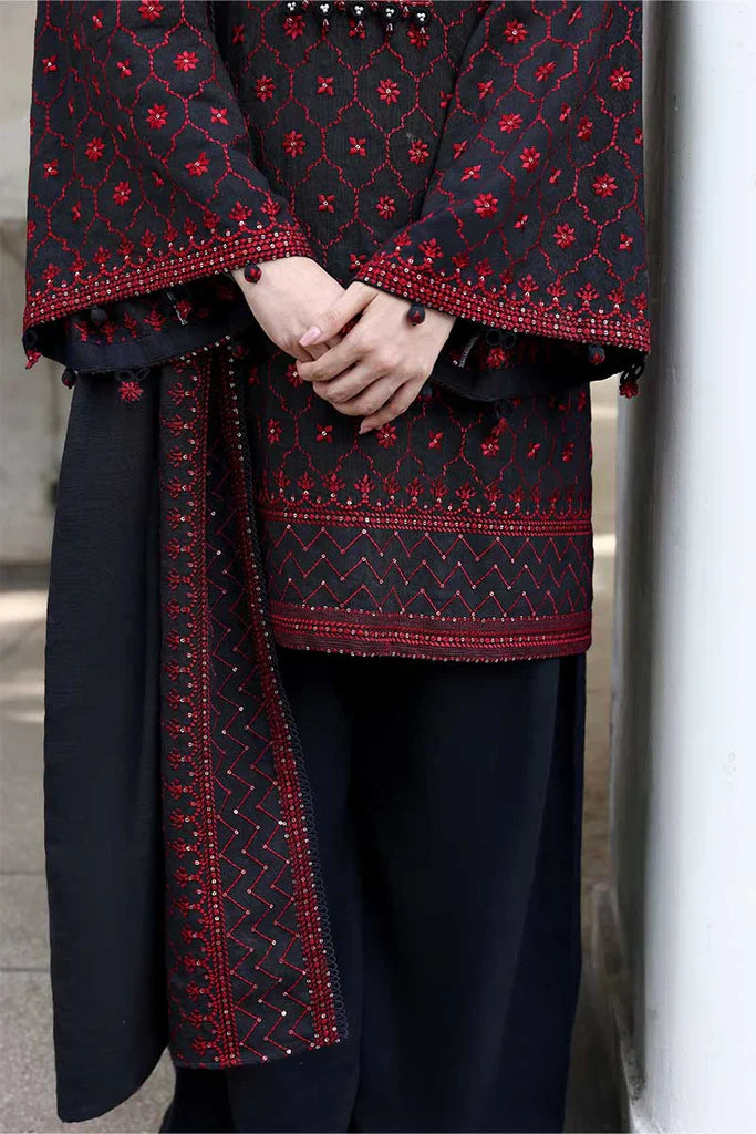 Cross Stitch Black Embroidered Dhanak Three Piece Winter D-88