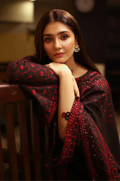 Cross Stitch Black Embroidered Dhanak Three Piece Winter D-88