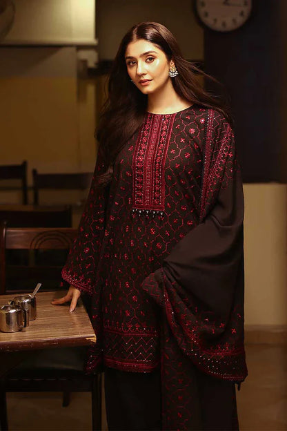 Cross Stitch Black Embroidered Dhanak Three Piece Winter D-88
