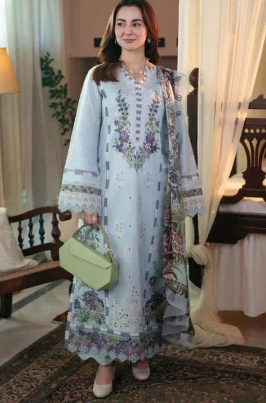 Qalamkar Chikenkari Embroidered lawn Three Piece QL-1028