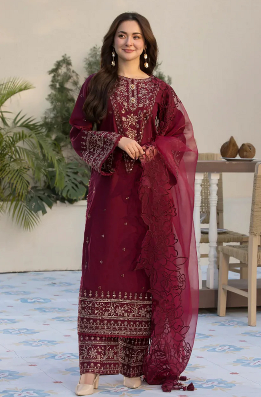 3PCs Embroidered Lawn Dress With Organza Embroidered Dupatta VL 1015