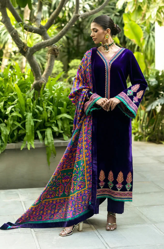 Charizma Embroidered Velvet Three piece CH-07
